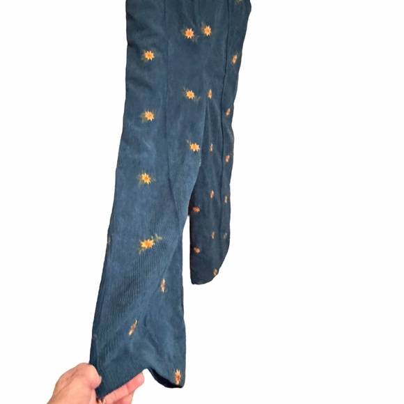 Women's Ditsy Floral Corduroy Jumpsuit Overalls w/Sunflower Embroidery-Size XS - Picture 6 of 13